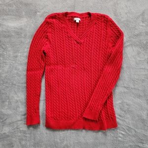 Croft & Barrow Scarlet Cable Knit Long Sleeve V-Neck Sweater